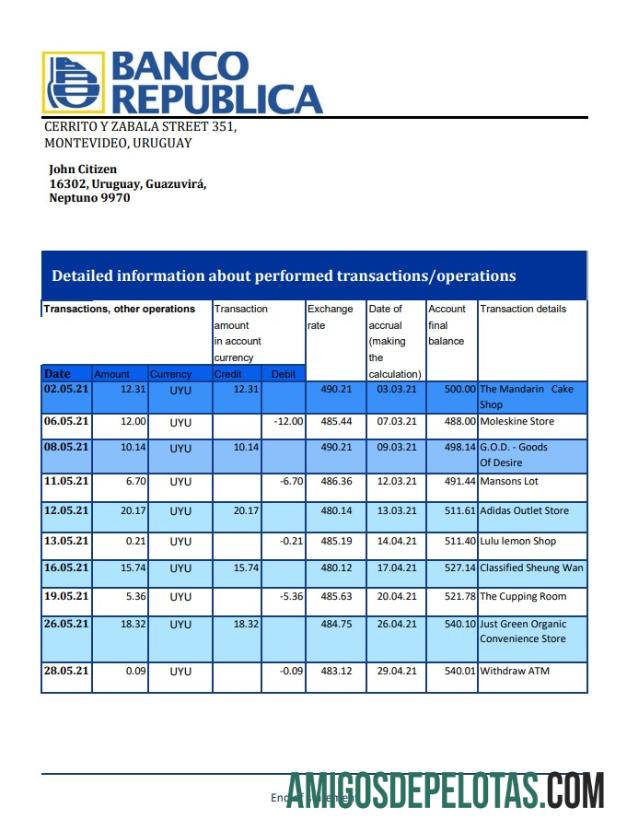 Uruguai Banco De La República Oriental Del Uruguay Excel PDF modelo